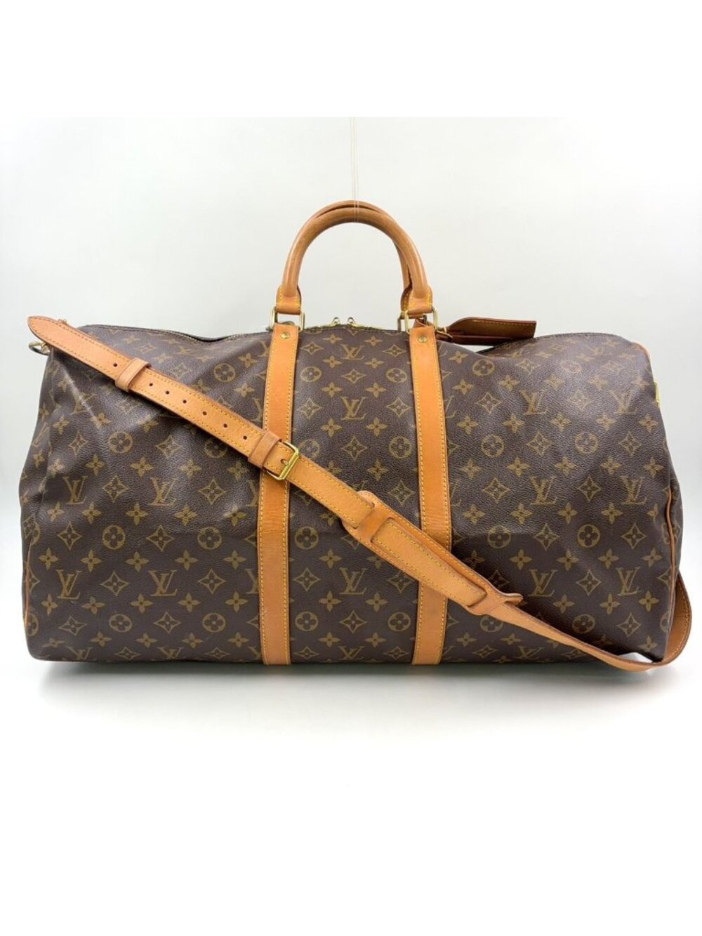 Louis Vuitton Keepall Bandouliere 55 Monogram Leather Brown Boston Bag Gold